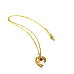 Adorable red crystal gold heart chain necklace